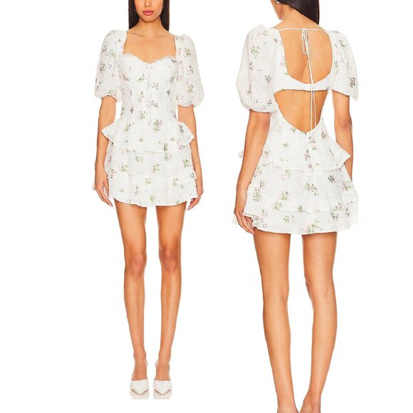 NWOT FOR LOVE AND LEMONS KINSLEY EYELET EMBROIDERED WHITE MINI DRESS SIZE S - Picture 3 of 10